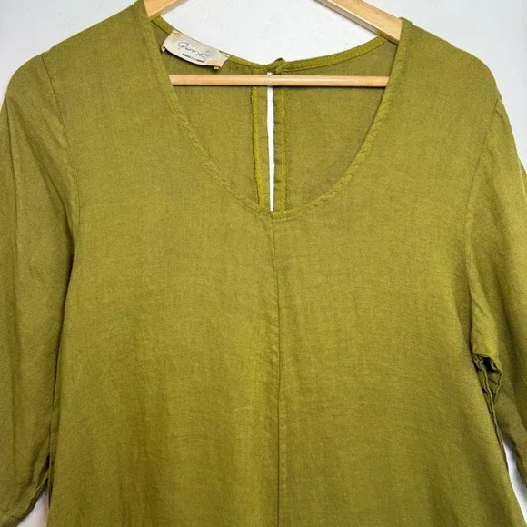Puro Lino Italian Linen Wide Leg Jumpsuit Olive Green M Relaxed Lagenlook - Picture 3 of 15
